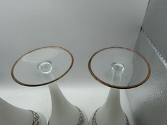 Vintage MCM Frosted White Champagne Cocktail Glasses Gold Silver Scroll Set of 4