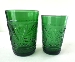 Set of 8 Anchor Hocking Green Sandwich Small Juice Tumblers 2-size 4 oz & 8 oz