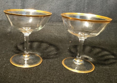 PAIR TIFFIN FRANCISCAN GOLD EDGES GLASS SHERBET STEM WARE 4 1/4» TALL