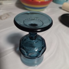 Vintage Teal Blue Glass Goblet Pedestal Cup Pressed Glass Barware