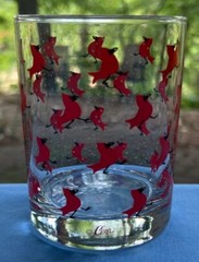 FOUR Vintage Cera Glass ‘Cardinals in the Snow’ Double Old Fashioned Tumblers