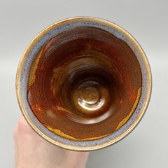Pair of Studio Art Pottery Brown Wheel Thrown Blue Stripe Goblets 6.75″ Handmade