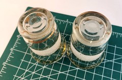 Mid-Century Modern Set Of 2 Frosted Glasses With Gold Stripes 3.25″ Tall x 2.25″