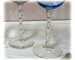 Vtg Hand Blown Alcase French Liqueur Glasses Multicolor Pastel Twisted Set of 4