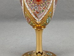 Antique Harrach Bohemian Enamel Floral Hearts Gold Cranberry Clear Wine Glass A