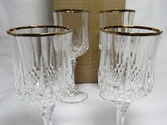 4 Cristal D’Arques Gold Rimmed 24% Crystal Wine Goblets 6.5″ Tall Made in France