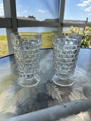 2 1950s Whitehall Fostoria Style Cubist Footed Iced Tea Water Goblet Glasses
