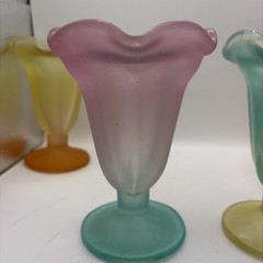 Libbey Ombre Colorful Frosted Parfait Ice Cream Sundae Footed Glasses Set 4