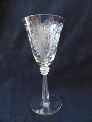 Fostoria Romance Pattern Crystal Etched Wine Glasses Bows & Flowers 5 1/2″ 3oz.