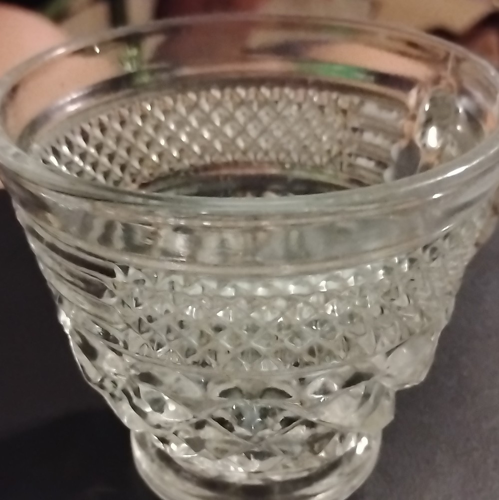 Clear Pressed Glass Diamond Pattern Round Mug Cup with Handle