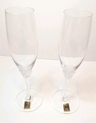 8 Oneida Saturn Crystal Champagne Flutes Hand blown Etched Signed Rare NIB NOS