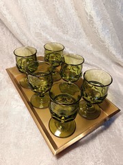 6 Vintage King’s Crown Colony Color 4 3/8″ Green Wine Glasses Goblets Set