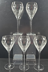 5) Pier 1 Reflections Water Goblet Set Elegant Clear Crackled Bowl Stemware Lot