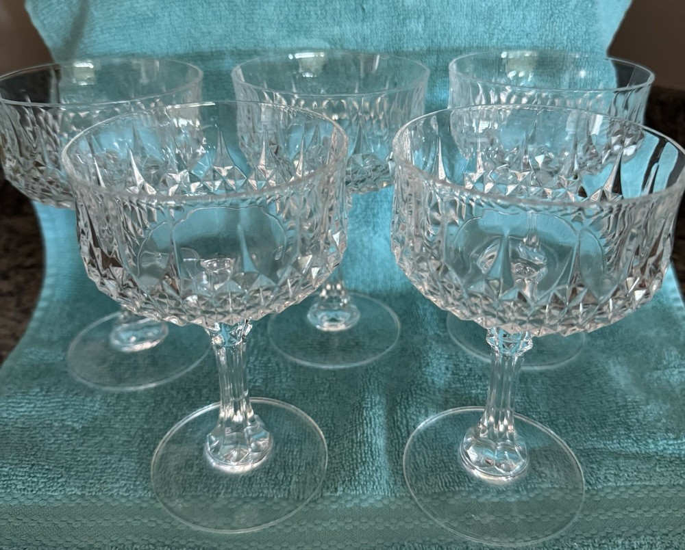 Cristal D’Arques Durand Longchamp Crystal Coupe Glasses 5.5″ Set of 5 Vintage