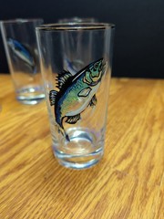​Vintage Mid Century Game Fish Highball Glasses Signed Set of 4