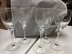 GORHAM JOLIE Crystal Water &Wine Goblets Etched Stems -8 1/4 In Set Of 5