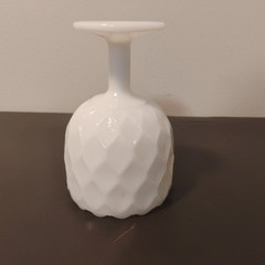 Vtg Diamond/Basketweave Design Milk Glass Textured Pedestal Goblet Scalloped Rim
