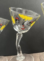 Set Of 4 Whimsical Hand Painted Tipsy Martini Glass Novelty Bar Cocktail Glasses