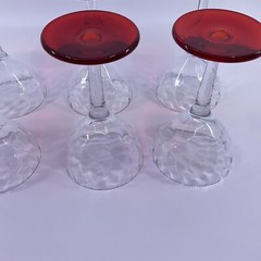 Set Of 6 Morgantown Glass Co Fire and Ice #6060 Red Footed Cocktail 4 oz