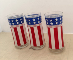 Set of 3 Libbey American Flag Stars Stripes Tumbler Glasses Red White Blue USA
