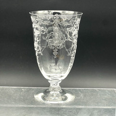 Fostoria Navarre Clear Footed Tumbler 5 3/8″ 10oz Etched Flowers Excellent