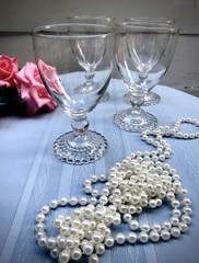 Vintage Clear Glass Goblets Beaded Foot Short Stem Set of 4