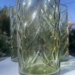 Vintage Hazel Atlas Glass Tumbler Avocado Green Embossed Leaf *Set of 6*