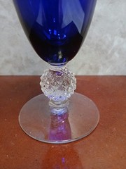 Vtg Morgantown Cobalt Blue Golf Ball Stem Water/Wine Goblet Glass 6 5/8″