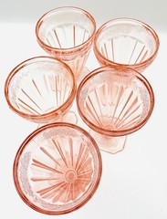 Vintage Jeannette Glass Pink Floral Blossom Square Footed Tumbler – Set of 5