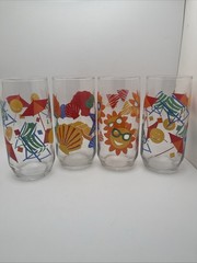 Vintage Libbey Set Of 4 Summer Glasses Tumblers Tropical Beach