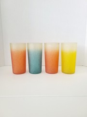 RUBBER COATED Drinking Glasses Bar Tumblers NON SLIP MCM Textured Set of Four