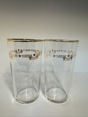 2 Libbey Tumblers Gold Stars Stripes MCM Retro Vtg Barware 5” Patriotic