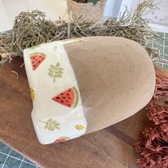 Handmade Ceramic Travel Mug | Hand-Painted Watermelon Design, Reusable To-Go Cup