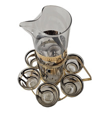 MCM Fred Press Gold & Black Trojan Horse Pitcher w/ Caddy 8-PCS Set Barware