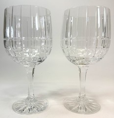 Javit Alice Cut Crystal Wine Goblets Set of 2 Vertical Cuts Pattern 45215
