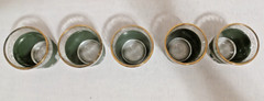 VTG Jeanette Glass Wedgwood Green Hellenic Rock Glasses Set of 5 W/Gold Trim