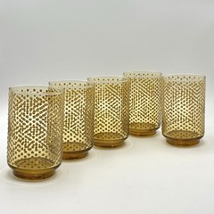 (5) Vintage Libbey MCM Amber Hobnail Drinking Glass Tumblers 4.5″ Tall G1002