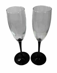 Champagne Flutes 2 Wine Glasses Luminarc France Black Stem Optic Swirl Glass MCM
