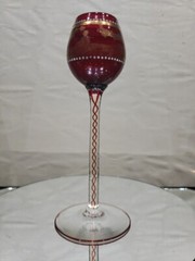 Cordial 6″ Glass Goblet Bohemian Gold white enamel ruby red swirl filament stem