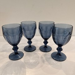 Set of 4 Libbey DuraTuff Gibraltar Dusky Blue Iced Tea Glass Goblets 7″ Vtg
