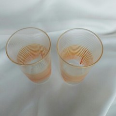 2 VTG Anchor Hocking Tumblers 12oz Glasses Orange Stripe MCM 1970s