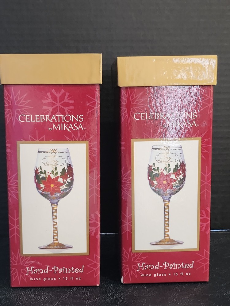 Two Celebrations by Mikasa Hand Painted Cheer Wine Glasses The Original Box New