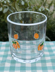 Anthropologie Hand Blown Juice Lowball Cocktail Glass White Rim Oranges Clear