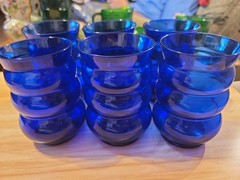 6 1930’s Harpo Cobalt Blue 4oz Tumblers By Louie Glass Company