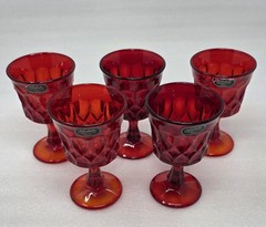 5 Noritake Perspective Ruby Wine Glasses With Thumbprint & Panel Design