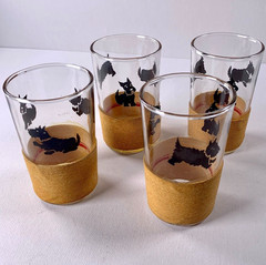 Federal Scottie Dog Juice Glasses w/ Threaded Base Set of 4 Vintage MCM