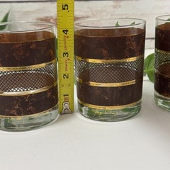 4 Georges Briard Brown Faux Marble Gold Bands Double Old Fashion Cocktail Glass