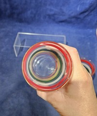 Pair of 2 Vtg. Anchor Hocking Fiesta Bands Rainbow Stripe Glasses Tumblers MCM