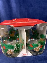 Vintage 4 Libbey Double Old Fashioned Glasses NOS Pine cones Holly
