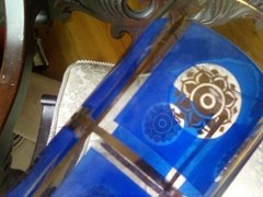 💥 8 Highball Gold Cobalt Blue Art Deco Glasses MCM VTG Retro Atomic Barware Bar